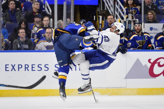 Toronto Maple Leafs Nazem Kadri leaves early with a concussion.