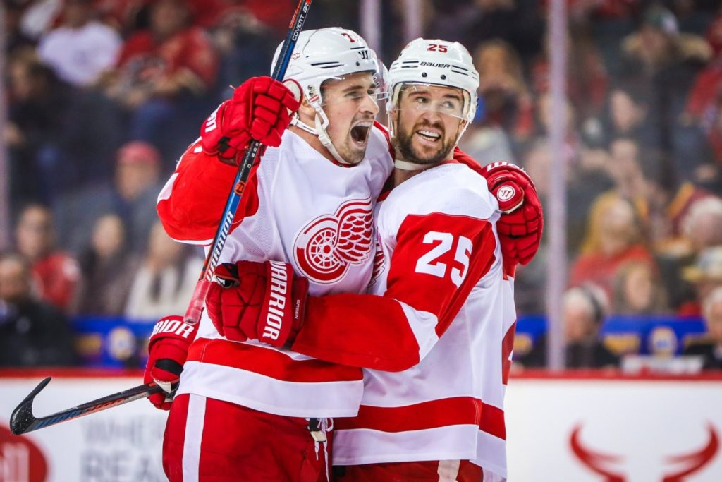 Detroit Red Wings Dylan Larkin and Mike Green