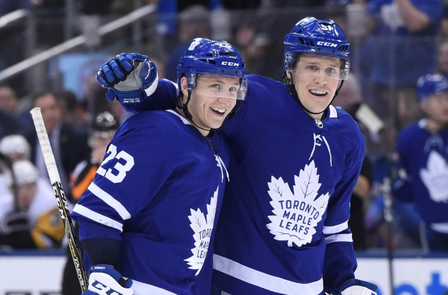 Travis Dermott cleared for contact. Jake Gardiner in a no-contract jersey.