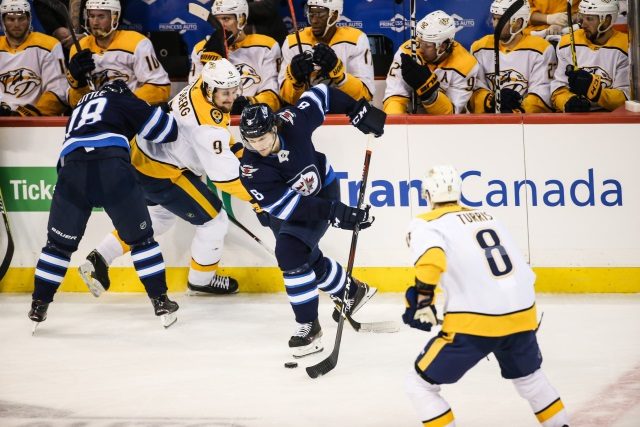 Winnipeg Jets pending free agent Jacob Trouba and GM Kevin Cheveldayoff not offering up much.