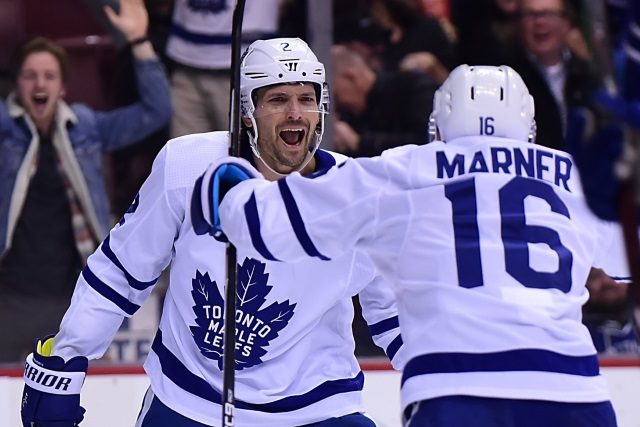Toronto Maple Leafs Ron Hainsey and Mitch Marner