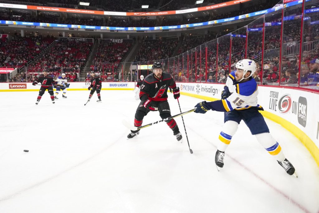 The Carolina Hurricanes have traded defenseman Justin Faulk and a 2020 5th round pick to the St. Louis Blues for defenseman Joel Edmundson, prospect Dominik Bokk and a 2021 7th round pick.