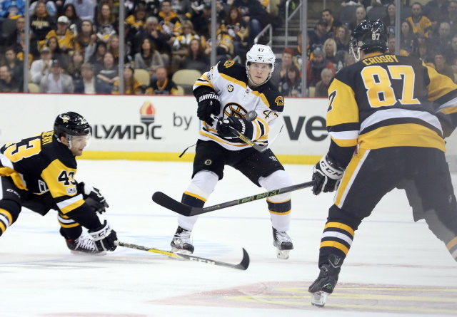 The Pittsburgh Penguins likely won't negotiate with some of their pending free agents in-season. No contract extension talks between the Boston Bruins and Torey Krug yet.