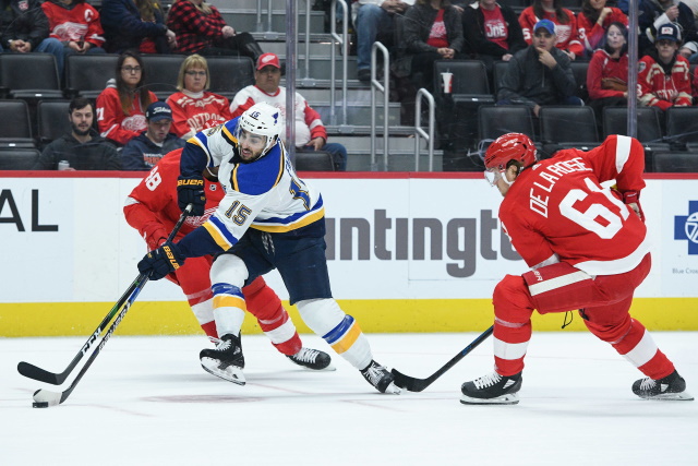 The St. Louis Blues have traded forward Robby Fabbri to the Detroit Red Wings for forward Jacob de la Rose.