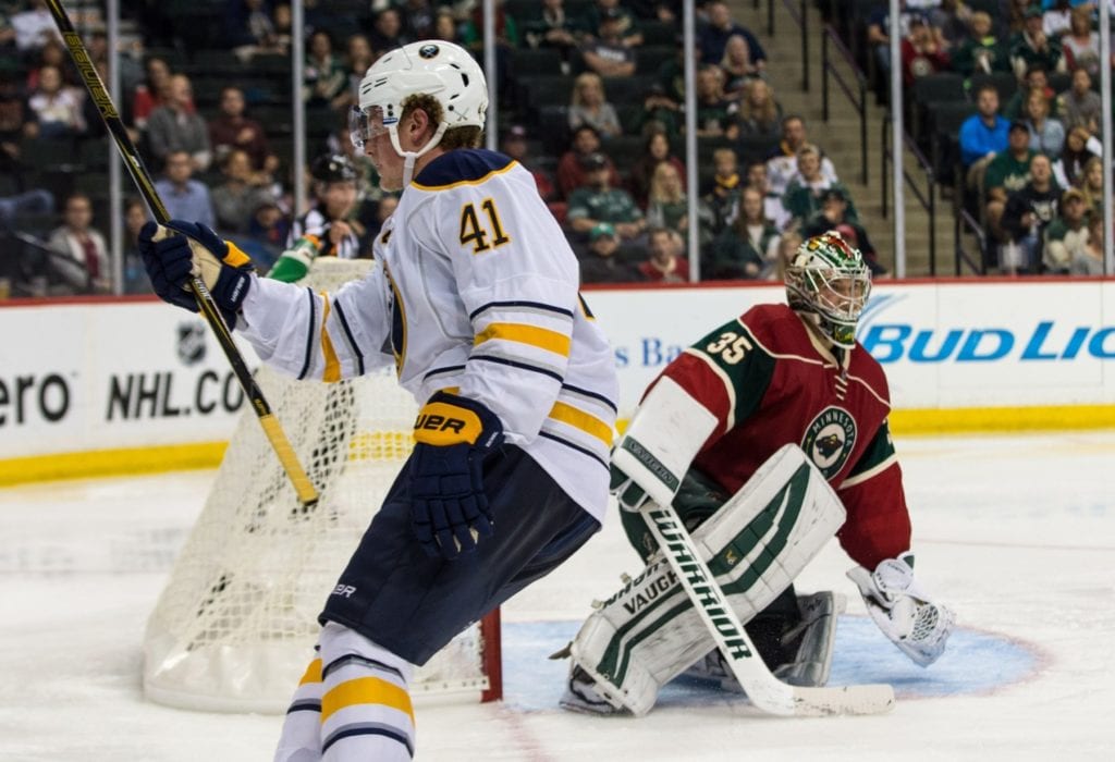 Jack Eichel misses last night's game. Darcy Kuemper leaves with a leg injury.