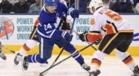 Toronto Maple Leafs Kasperi Kapanen and Calgary Flames Oliver Kylington