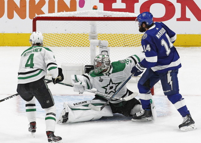 The Tampa Bay Lightning peppered 22 shots in the third period, but couldn't solve Anton Khudobin. The Dallas Stars held on and took Game 1 4-1.