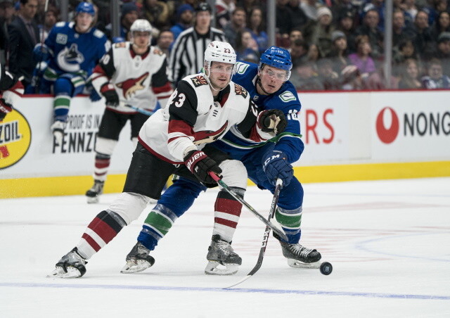 The Arizona Coyotes have traded defesneman Oliver Ekman-Larsson and RFA forward  Conor Garland to the Vancouver Canucks for a 2021 first-round pick (No. 9)Jay Beagle, Loui Eriksson, and Antoine Roussel.