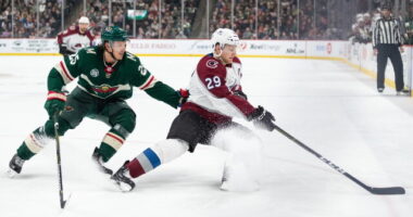 Nathan MacKinnon leaves after taking a hit from Hall. Jonas Brodin could be good for Friday. Carey Price frustrated with the slow progress.wres