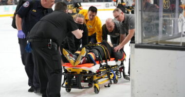 Patrice Bergeron didn't get clearance. Joonas Korpisalo done for the season. Krug out weeks with a hand injury. Brett Howden stretchered off.