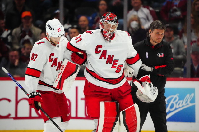 Hurricanes lose Frederik Andersen, Jordan Staal last night. Erik Karlsson, Radim Simek back to San Jose. Leddy took a stick near his eye.