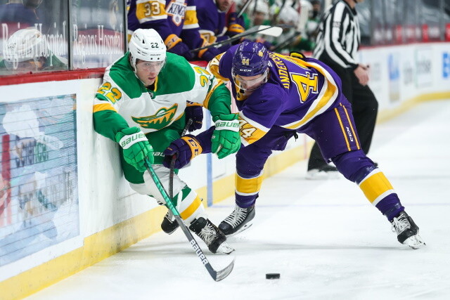 The Minnesota Wild have traded forward Kevin Fiala to the Los Angeles Kings for a 2022 first-round pick and forward prospect Brock Faber.