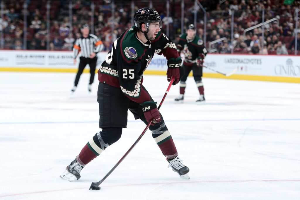 The Arizona Coyotes have traded defenseman Conor Timmins to the Toronto Maple Leafs for forward Curtis Douglas.