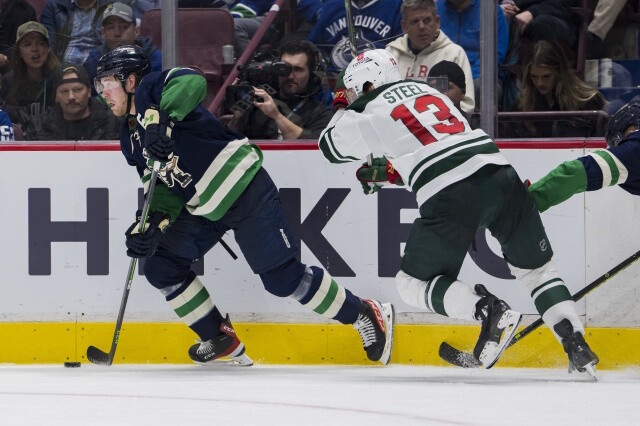 A Brock Boeser trade to the Minnesota Wild may be too hard to do. What about Calgary Flames, Boston Bruins? Quiet on the Andrew Peeke front.