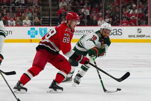 Minnesota Wild GM Bill Guerin can't promise that he's done. The Carolina Hurricanes continue to talk but have certain assets they won't move.
