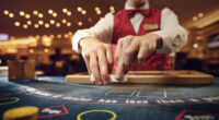 Dealer shuffles cards at a Blackjack Table