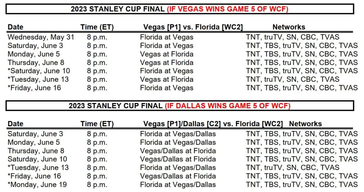 2023 Stanley Cup Final Schedule Options NHL Rumors