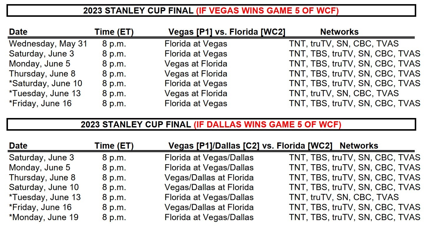 Stanley Cup Final Schedule options