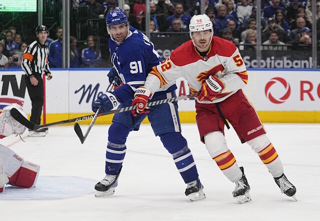 Seravalli on a mock Noah Hanifin trade between the Toronto Maple Leafs and Calgary Flames. Who swipes left?