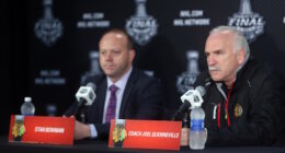 NHL Commissioner Gary Bettman said that as of now Joel Quenneville and Stan Bowman are not eligible to return to the NHL.