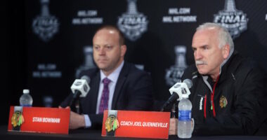 NHL Commissioner Gary Bettman said that as of now Joel Quenneville and Stan Bowman are not eligible to return to the NHL.